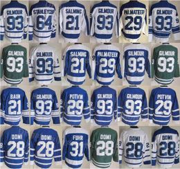 Mannen Vintage Retro IJshockey 93 Doug Gilmour Jerseys 29 Mike Palmateer 21 Borje Salming 64 Stanleycup 29 Felix Potvin Ademend All Stitche