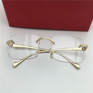Mannen Vintage Randloze Brillen op Recept Frame Mode Brilmonturen Goud nieuw met box318z
