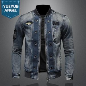 Mannen Vintage Stand Kraag Pilot Jas Denim Bomberjack Plus Size 5XL Slim Fit Rits Jean Bovenkleding Mode Heren Biker jassen 240122