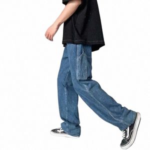 Mannen Vintage Wijde Pijpen Jeans Baggy Zakken Harajuku BF Denim Mop Broek Hip Hop Tooling Fall Mens Straight Pantales S-3XL w17o #