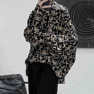 Mannen Vitnage Afdrukken Shirt 2021Spring Nieuwe Mode Losse Lange Mouwen Shirt Koreaanse Streetwear Hip Hop Kleding Casual Heren Trend G1229