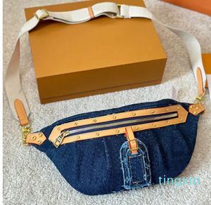 Hombres Bolsa de cintura Monedero Diseñador Bolsas de pecho Carta clásica Bumbag Mujeres Cross Body Monedero Denim Material de cuero Bolso de hombro Cremallera Fanny