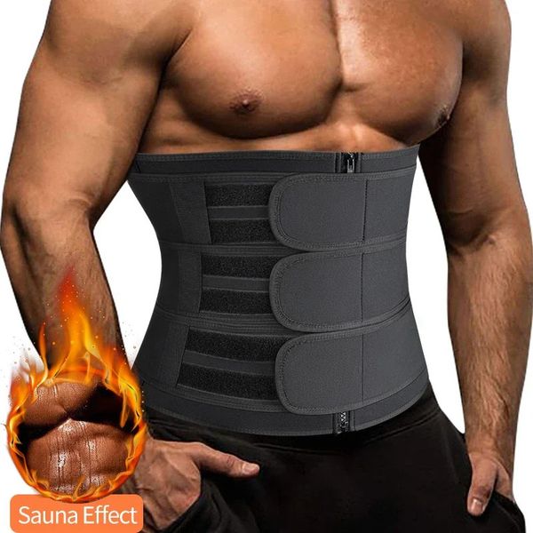 Hommes taille formateur tondeuse ceinture pour perte de poids néoprène corps Shaper Sauna entraînement sueur ventre ceinture avec doubles sangles Shapewear 240323