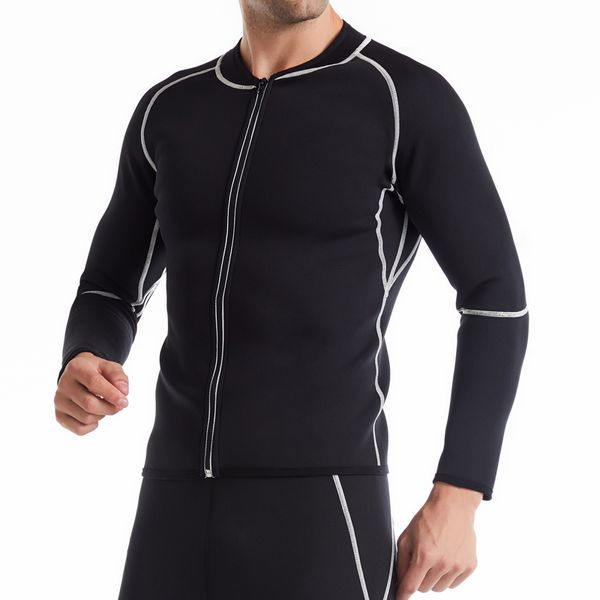 Entrenador de cintura para hombre, camisa de manga larga con cremallera de línea blanca, corsé de neopreno, faja de compresión para el sudor, pantalones adelgazantes, traje de entrenamiento