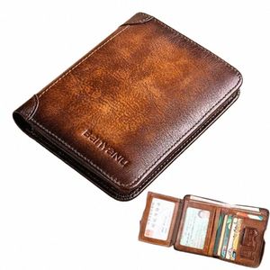 Men Wallet Echt lederen RFID Blokkering Trifold Wallet Vintage dunne korte multi functi id creditcardhouder mannelijke portemonnee mey 45xd#