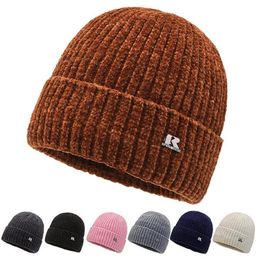 Men Warm Beanie Cap Winter Wool Gebreide Fleece gevoerde hoeden Winter Unisex Tiener Outdoor Cycling Head Cover Ski Mask Velvet Dikke hoed hoofddeksel