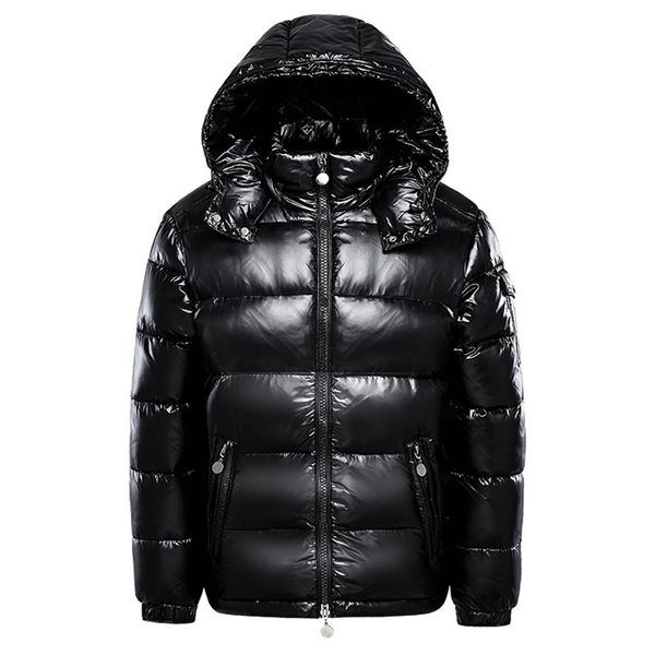 Hommes chauds vers le bas vestes couleur unie noir hiver neige à capuche fermeture éclair métal brillant coupe-vent Parka pardessus M-3XL 211129