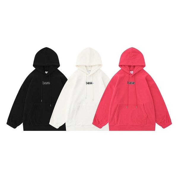 Sweat à capuche chaud et pelucheux pour hommes, sweat-shirt à capuche en polaire avec lettres brodées, Harajuku, pull ample, rose et noir, 2023