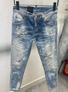 Mannen gewassen denim skinny jeans gescheurde verontruste jeans broek verf