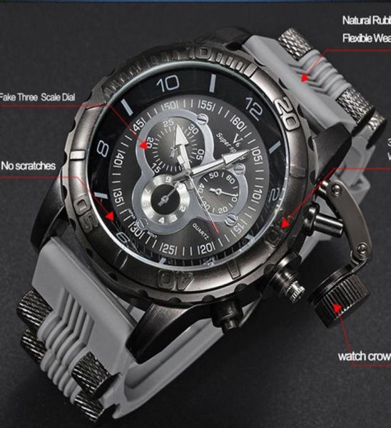 Men Watch 2023 V6 Super Speed Silicone Quartz 3D Surface Male Hour horloge analogique Military Big Dial Sport Man Watch7345451