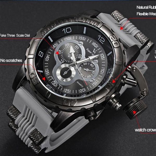 Men Watch 2023 V6 Super Speed ​​Silicone Quartz 3D Surface Hour Hour Reloj Analógico Militar Big Dial Sport Man Watch235k