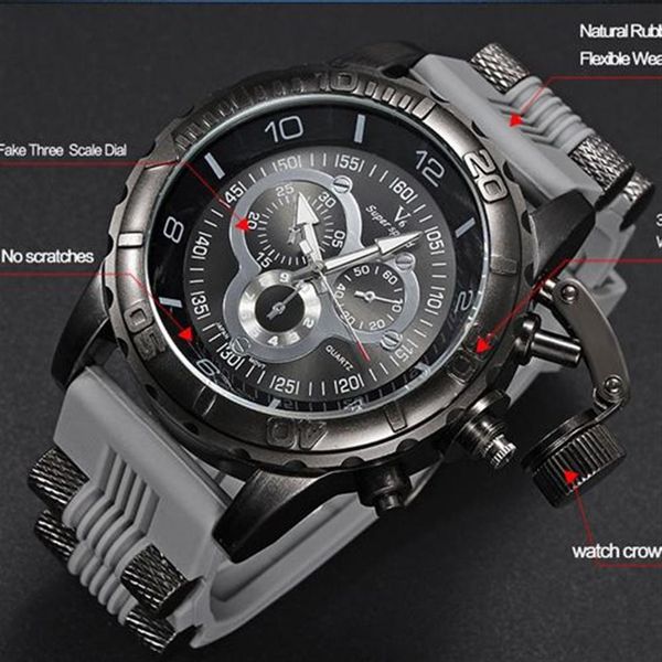 Reloj para hombre 2023 V6 supervelocidad cuarzo de silicona superficie 3D reloj de hora masculino analógico militar esfera grande deporte hombre Watch257p