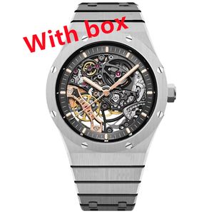 Reloj de lujo para hombre, reloj hueco mecánico automático, estilo clásico, 42 mm, todo acero inoxidable, 5 ATM, resistente al agua, zafiro súper brillante