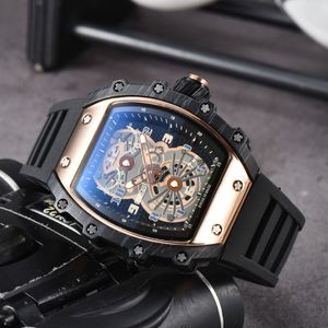 Mannen kijken automatisch quartz uurwerk Merkhorloges Rubberen band Zakelijk Sport Transparante horloges Geïmporteerde kristallen spiegelbatterij 182w