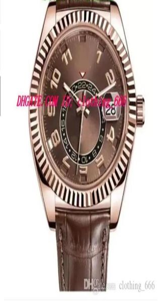 Des hommes regardent le bracelet en cuir marron automatique 326135 Rose Gold Never Worn Luxury montres Wristwatch4320084