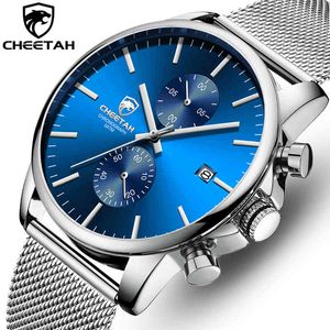 Mannen kijken Cheetah Topmerk Rvs Waterdichte Chronograph Horloges Mens Business Blue Quartz Polshorloge Reloj Hombre 210517