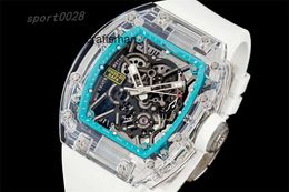 Men Watch Glass Sapphire Design Natural 35-01 Crystal Man Case Rubber Watch met zwarte koolstofvezel dial-polshorloges