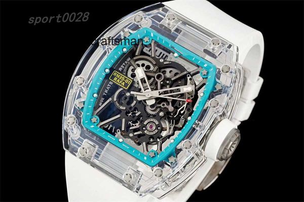 Men Watch Glass Sapphire Design Natural 35-01 Crystal Man Case Rubber Watch with Black Carbone Fibre Dalprus de bracelet
