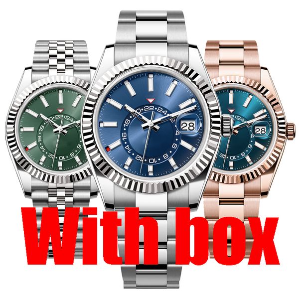 Reloj para hombre Relojes de diseño Relojes de movimiento mecánico automático SKY Top de alta calidad con caja Reloj de pulsera impermeable de acero inoxidable luminoso para negocios