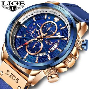 Hommes Montre LIGE Étanche Quartz Hommes Montres Chronographe Sport Montre-Bracelet En Cuir D'affaires Mâle Horloge Montres Avec Boîte 210527