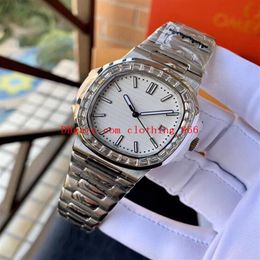 Reloj para hombre Nuevo 18K Oro blanco Nautilus 5711 Baguette Diamante Reloj Pulsera de acero 40 mm Movimiento mecánico automático 242a