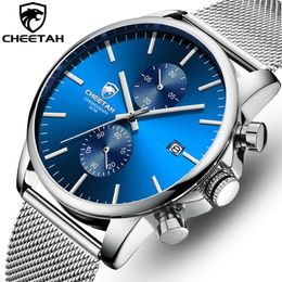 Montre homme nouveau CHEETAH Top marque en acier inoxydable étanche chronographe montres hommes d'affaires bleu Quartz montre-bracelet reloj hombre235W