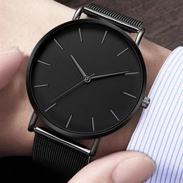 Montre à Quartz pour hommes, montres décontractées, Simple, heure en métal, Montre à Quartz, maille en acier inoxydable, erkek kol saati masculino clock175U