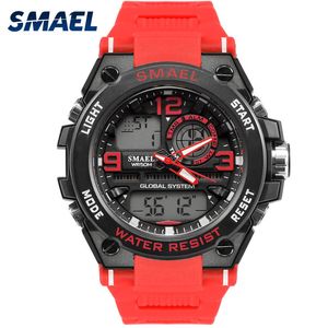 Hommes Montre Rouge SMAEL Mode Quartz Montre-Bracelet S Shock Resist Automatique Date LED Montre Numérique Alarm1603 Sport Montres Étanche X0524