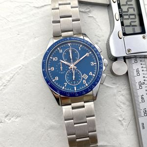 Men kijken roestvrij staal zes steken top luxemerk 45 mm alle dial werk kwarts horloges ra mode chronograaf klok stalen riem type 1