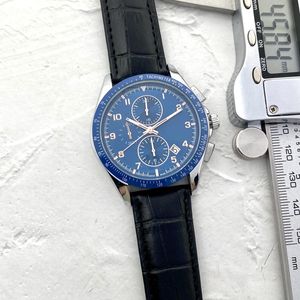 Men kijken roestvrijstalen top luxemerk zes steken 45 mm Alle wijzerplaatken kwarts horloges ra mode chronograaf klokkenleren band type 1