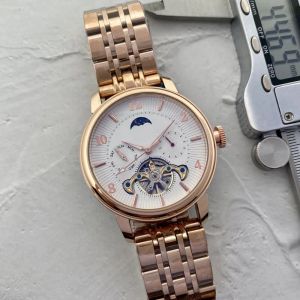 Herenhorloge Roestvrij staal tourbillon Vijf steken Top luxe merk 44 mm Automatische mechanische horloges Stalen band Mode PAT