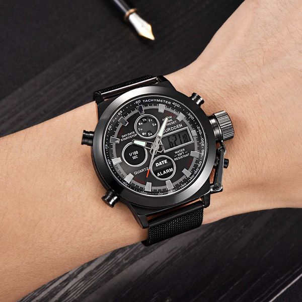 Montre homme avec affichage numérique indépendant montre-bracelet à Quartz analogique pour homme pointeurs lumineux Rattrapante cadeau reloj hombre G1022