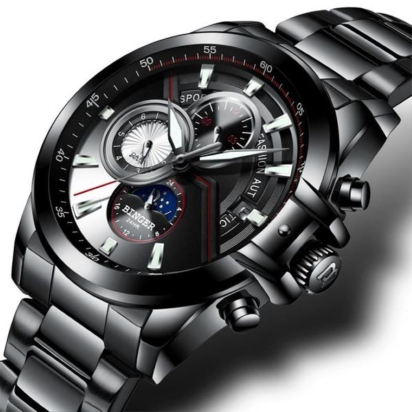 Montres hommes BINGER montre Phase de lune lumineuse mâle étanche montres mécaniques B1189-52925