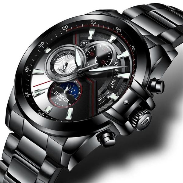 Montres hommes BINGER montre Phase de lune lumineuse mâle étanche montres mécaniques B1189-5231f