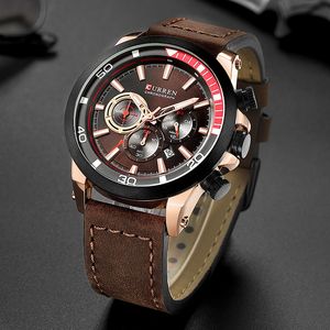 Relojes para hombre, relojes deportivos de moda CURREN, reloj de pulsera de cuarzo con correa de cuero para hombre, reloj cronógrafo militar para hombre, reloj Masculino 210517