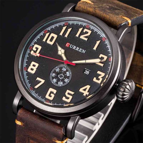 Hommes montres CURREN bracelet en cuir montre-bracelet à Quartz hommes étanche sport horloge analogique Relogio Masculino 210517