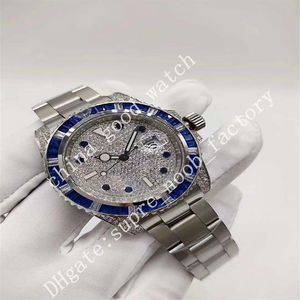 Relojes para hombres Fábrica Azul Verde Diamante Bisel Clásico 40 mm 2813 Movimiento automático Correa de diamante Regalo de Navidad Relojes de pulsera 219S