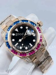 Men Watches Factory Sale Rainbow Diamond Bezel Classic 40mm Rose Gold 2813 Automatische beweging ALLE Functies Diamond Strap Christmas Gift Original Box