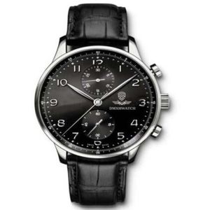 Mannen Horloges Japan Quartz Lederen Band Nieuwe Portugese Chronograaf I371447 Zwarte Wijzerplaat 40mm Watches241z