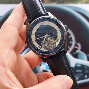 Men relojes Movimiento automático mecánico de lujo Mentigratoria de la pulsera Flywheel Moon Phase Day Date Correa de cuero Genuina Top Wa216H