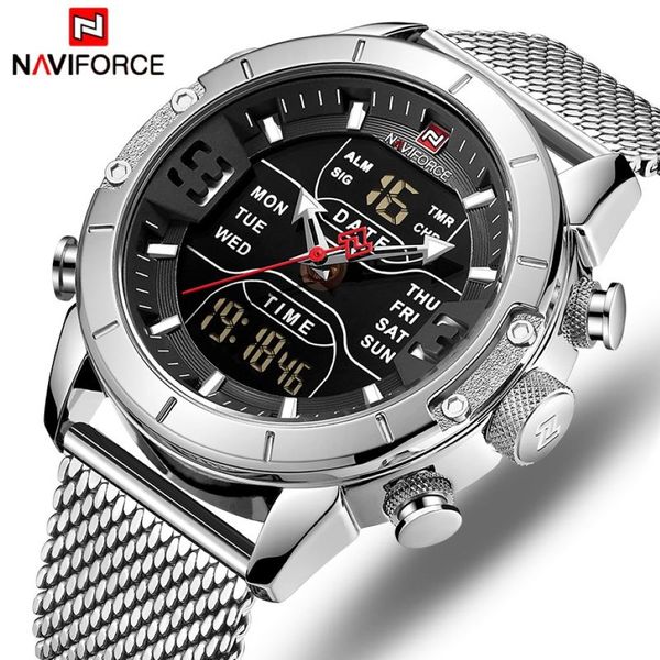 Montres hommes NAVIFORCE marque de luxe hommes montre de sport de mode entièrement en acier étanche montre-bracelet à Quartz militaire LED horloge numérique 181a