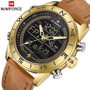 Hommes regarde Naviforce Top Brand Luxury Leather Sports en cuir montre des hommes étanche à quartz militaire numérique Relogie Masculino156a