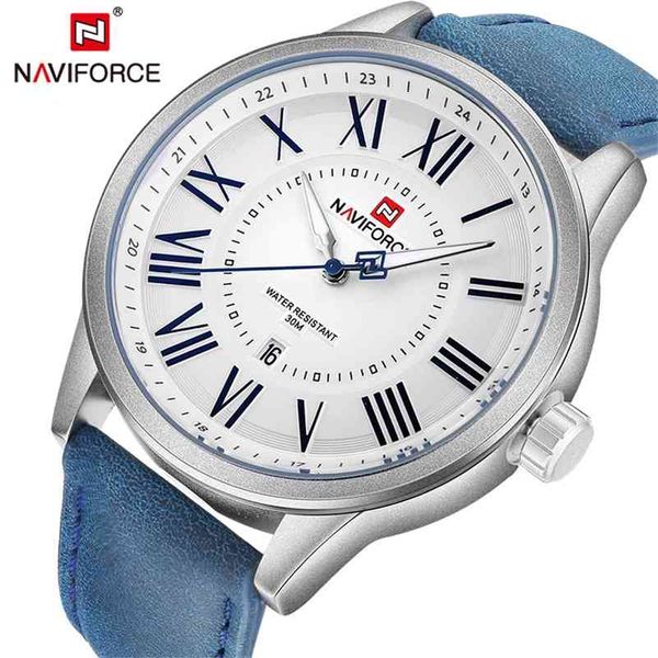 Relojes para hombres Naviforce Top Marca de lujo Hombres Ejército Cuero Impermeable Deporte Reloj Hombre Moda Fecha Reloj de cuarzo Relogio Masculino 210517