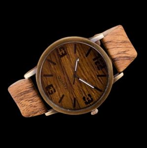 Les hommes regardent la simulation de quartz en bois 6 couleurs pu bracelet en cuir montre en bois Grain Horloge de bracelet mâle avec support de batterie Drop Shi9074506