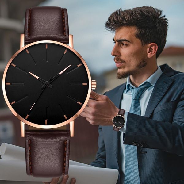 Orologi da uomo al quarzo quadrante in acciaio inossidabile cinturino casual orologio rotondo semplicità cinturino in pelle orologi da polso orologio Montre