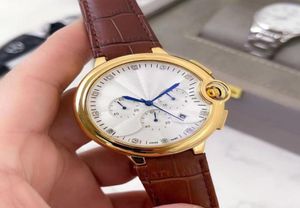Hommes regarde un travail subdial japon batterie vk halterz motion chronograph watch bracelet en cuir lumineux wrist wrist lifestyle étanche6009272