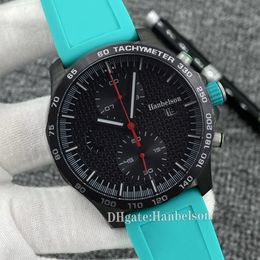 Herenhorloges Turquoise groene rubberen band VK-batterij Chronograaf quartz uurwerk Zwarte kast Horloges Luxusuhr Hanbelson