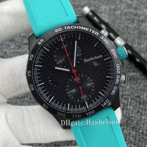 Montres pour hommes, bracelet en caoutchouc vert Turquoise, batterie VK, chronographe, mouvement à Quartz, boîtier noir, luxe Hanbelson