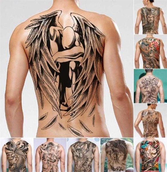 Hombres Tatuajes de transferencia de agua Etiqueta Dios chino tatuaje en la espalda Tatuaje falso temporal a prueba de agua 48x34 cm Tatuaje flash para hombre B3 C181223481907