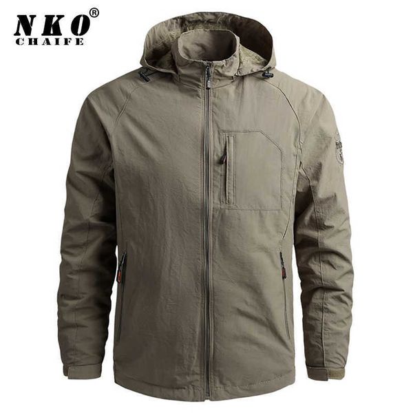 Hombres impermeables con capucha rompevientos chaquetas abrigo otoño Casual al aire libre senderismo chaqueta táctica militar 5XL 210909